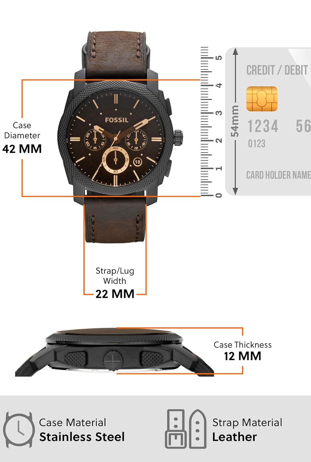 Fossil Men Leather Machine Analog Black Dial Watch-Fs4656, Band Color-Brown