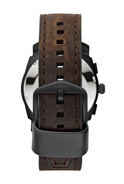Fossil Men Leather Machine Analog Black Dial Watch-Fs4656, Band Color-Brown